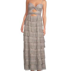 Gianni Bini Striped Cut-Out Metallic Rainbow Maxi Dress